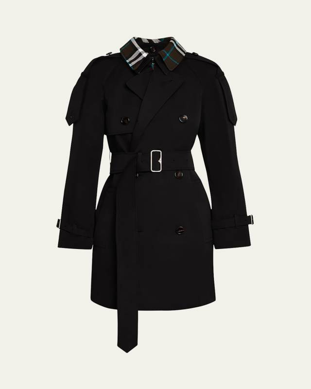 Check Collar Double-Breasted Trench Coat